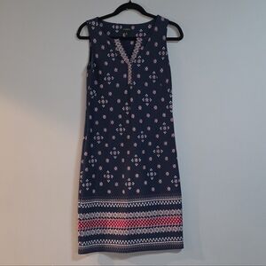 Talbots Navy Floral Midi Dress with Pink and White Details